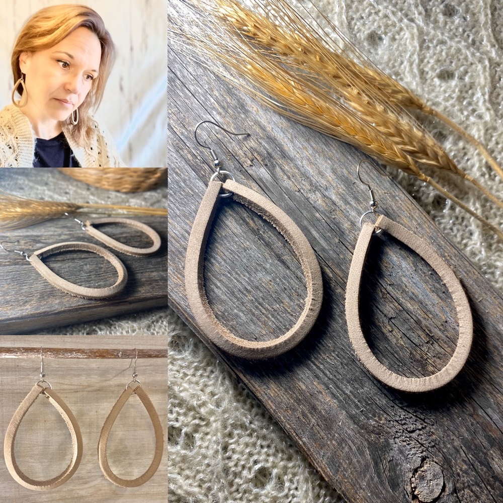 NEW Soft Tan Leather Hoops Bangles Earrings